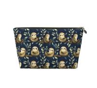 Cute Sloth Leaves Print Makeup Bag, Cosmetic Travel Toiletry Bag for Women, Cute Leather Makeup Pouch Organizer