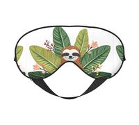 Cute Sloth & Leaves Print Soft Eye Mask -Elastic Nighttime Shade, Light-Proof Blindfolds for Plane, Yoga, Travel, Full Eye Covers