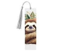 Cute Sloth Leaves Wooden Bookmark for Men Women, Handmade Wood Bookmark Craft with Tassel Pendant Unfinished Wood Tag Book Mark Gifts Bookmarks Hanging Labels for Book Lovers