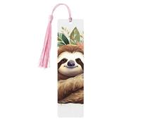 Cute Sloth Leaves Wooden Bookmark for Men Women, Handmade Wood Bookmark Craft with Tassel Pendant Unfinished Wood Tag Book Mark Gifts Bookmarks Hanging Labels for Book Lovers