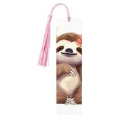 Cute Sloth Leaves Wooden Bookmarks 5 Pcs,Handmade Double-Sided Printed Book Marks Page Markers with Pink Tassels Book Accessories Gift for Book Lovers Women Men