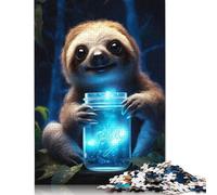 Cute Sloth Luminous Glow Puzzle Jigsaws 500 Pieces for Adults Wooden Puzzles Family Fun Jigsaws Puzzles 500pcs (52x38cm)