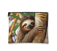 Cute Sloth Makeup Bag, Brown Animal Print Portable Cosmetic Travel Pouch for Women, Small Zipper Organizer, Gift for Nature Lovers, Brown, 7x9 Inch, Pouch