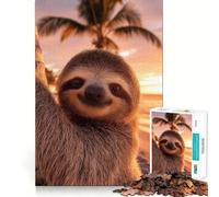 Cute Sloth on A Tropical Beach Sunset 1000 Piece Jigsaws for Teenagers Brain Calisthen Stress Less Pattern Assemble Home Art (38x26cm)