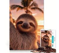 Cute Sloth on A Tropical Beach Sunset 1000-piece Puzzle for Adults Mental Skill Bright Print Enjoyable Challenge Birthday Surprise (50x75cm)