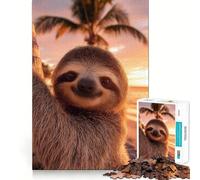 Cute Sloth on A Tropical Beach Sunset Adults 1000 Piece Jigsaw Puzzle Cognitive Skill Tight Connection Fun Challenge Classic Xmas Gift (38x52cm)