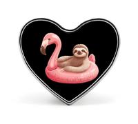 Cute Sloth on An Inflatable Flamingo Novelty Brooches & Pins Heart Personalised Metal Lapel Badge With Butterfly Clutch Clasp