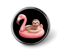 Cute Sloth on An Inflatable Flamingo Novelty Brooches & Pins Round Personalised Metal Lapel Badge With Butterfly Clutch Clasp