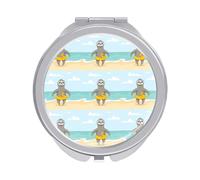 Cute Sloth on Ocean Beach with Yellow Duck Circle Folding Make Up Mirror, Compact 2X/1X Magnification Mirror, Women Portable Travel Makeup Mirror 2.4 x 2.4 inch