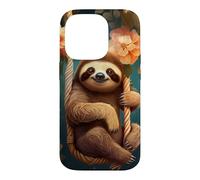 Cute Sloth on Swing Floral Case for iPhone 14 Pro
