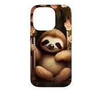 Cute Sloth on Swing Floral Case for iPhone 14 Pro