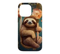 Cute Sloth on Swing Floral Case for iPhone 14 Pro Max
