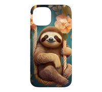 Cute Sloth on Swing Floral Case for iPhone 15