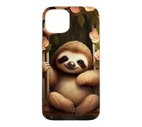 Cute Sloth on Swing Floral Case for iPhone 15 Plus