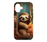 Cute Sloth on Swing Floral Case for iPhone 16
