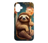 Cute Sloth on Swing Floral Case for iPhone 16 Plus