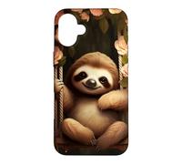 Cute Sloth on Swing Floral Case for iPhone 16 Plus