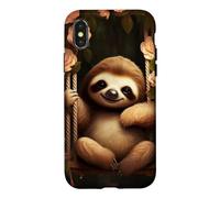Cute Sloth on Swing Floral Case for iPhone X/XS