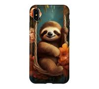 Cute Sloth on Swing Floral Case for iPhone XS Max