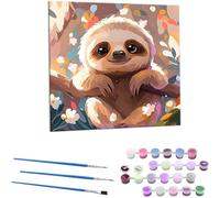 Cute Sloth Paint by Numbers for Adults, DIY Acrylic Paint by Numbers Kits for Beginne Oil Painting, with Brushes Painting by Number Kit for Adults kids Gifts Home Decor 16x16 inch (Frameless) Z-477