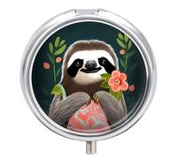 Cute Sloth Pill Box Medicine Pill Organizer 3 Compartment Daily Pill Case Small Pill Container Round Pill Holder Travel Pill Box Metal Pill Case for Purse Pocket