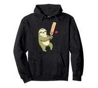Cute Sloth Playing Cricket Cartoon Humor Pullover Hoodie