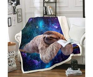 Cute Sloth Plush Blanket 3D Funny Animal Galaxy Fleece Blanket Chic Purple Blue Starry Sky Sherpa Throw Blanket for Bed Sofa Couch Outer Space Sleeping Sloth Fuzzy Blanket Room Decor Baby 30"x40"