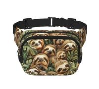 Cute Sloth print Fanny Pack Waist Packs with Extender for Men Women, Waist Bag Hip Pack with Zipper Pockets, Black, One Size