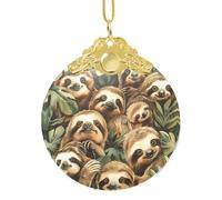 Cute Sloth Print Glass Round Pendant Ornaments Versatile Christmas Hanging Decor Festivities