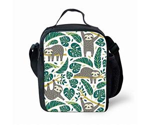 Cute Sloth Print Lunch Bag for School Kids Boys Girls Small Lunch Box Insulated Lunch Container with Adjustable & Removable Tote Bag