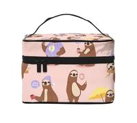 Cute Sloth Print Portable Travel Makeup Case Versatile Zipper Makeup Bag Large Capacity
