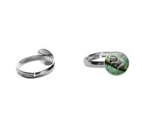 cute sloth printed image protected with a transparent Dome codemake on an adjustable ring