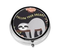 Cute Sloth Printed Round Travel Pill Box Cute Small Metal Pocket Pill Case for Men & Women 3 Compartment Portable Pill Organizer for Purse or Pocket