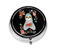 Cute Sloth Printed Round Travel Pill Box Cute Small Metal Pocket Pill Case for Men & Women 3 Compartment Portable Pill Organizer for Purse or Pocket