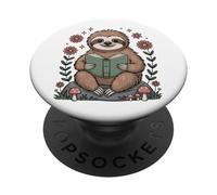 Cute Sloth Reading Book Cottagecore Aestetic PopSockets Adhesive PopGrip