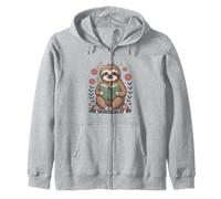 Cute Sloth Reading Book Cottagecore Aestetic Zip Hoodie