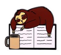 Cute Sloth Reading Book Enamel Pin Funny Animal Brooch Lovely Animal Book Enamel Collar Pin Cartoon Book Coffee Enamel Pin DIY Accessory Clothing Female Girl Children's Backpack, Metal, no gemstone