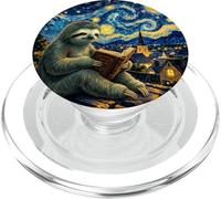Cute Sloth Reading Book Starry Night - Bookworm Librarian PopSockets PopGrip for MagSafe