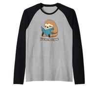 Cute Sloth Reading Falling Asleep Just One More Page Book Raglan Baseball Tee