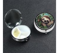 Cute Sloth Round Pill Box 3 Compartment Cute Travel Pill Organizer Case Portable Medicine Vitamin Organizer Metal Pill Case for Women Men Travel Unique Gift