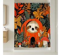 Cute Sloth Shower Curtain, Autumn Orange Black Leaf Bathroom Decor, Fall Seasonal Fun Modern Fabric Shower Curtain with Hooks 54x78 Inch
