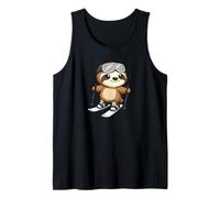 Cute Sloth Skiing Winter Sports Cartoon Tank Top