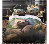 Cute sloth smiling 3D Printed 3 PCS Quilt Cover Digital art style Duvet Cover Set 3D Print Super Soft Microfiber Zippered Closure for Kids Teens Women Men Super king（260x220cm）