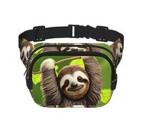 Cute Sloth Square Double Layer Waist Bag Belt - Unisex Everywhere Fanny Pack Purse for Running, Travel, Hiking, Fitness, Black, One Size