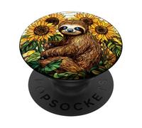 Cute Sloth Surrounded By Sunflowers Artwork PopSockets Adhesive PopGrip