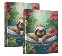 Cute Sloth Tropical Bathtub 3 D-Ring Binder A4 2 Pack with 200 Sheet for Kids School Supplies Women Men Office
