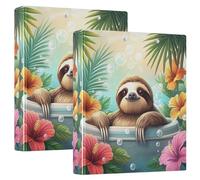 Cute Sloth Tropical Flower Bathtub 3 D-Ring Binder A4 2 Pack with 200 Sheet for Kids School Supplies Women Men Office