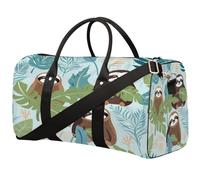 Cute Sloth Tropical Palm Leaf Foldable Travel Duffle Bag Waterproof Sports Gym Bag with Shoulder Straps