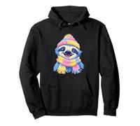 Cute Sloth Winter Portrait Colorful Animal Graphic Smiling Pullover Hoodie