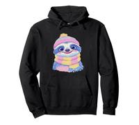Cute Sloth Winter Portrait Colorful Animal Graphic Smiling Pullover Hoodie